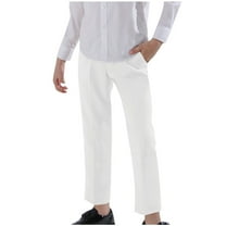 CYRBOKO Boys Dress Pants, Elastic Waist Formal Straight-leg Relaxed fit School Uniform Pants White Size 8-9 T