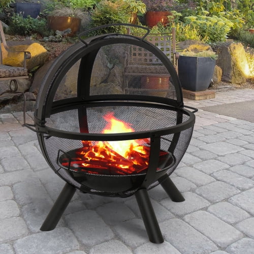 Fire Pits for Outside, Wood Fire Pits, Bonfire Pit, 30 Inch Round Cast Iron  Fire Pit with Grill for Patio, Backyard with Spark Screen, Fire Poker and
