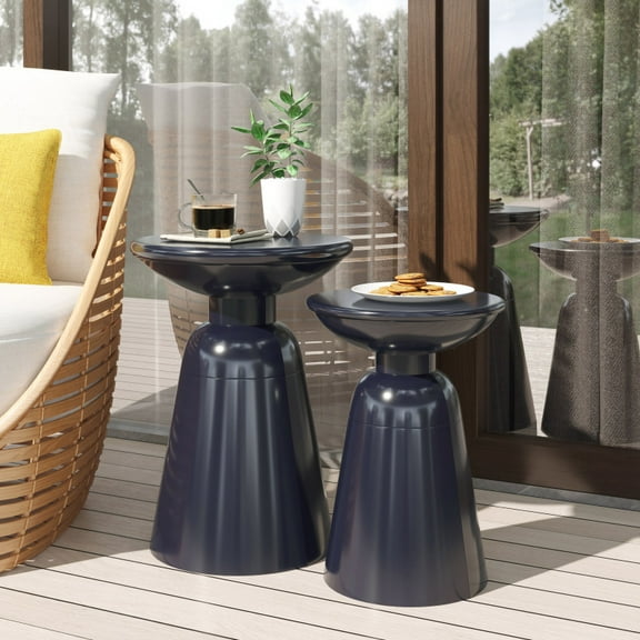 DIANJIE Outdoor Iron Side Tables with Flared Set of 2