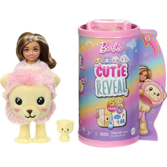 Barbie Cutie Reveal Cozy Cute Tees Series Chelsea Doll & Accessories, Plush Lion, Brunette Small Doll