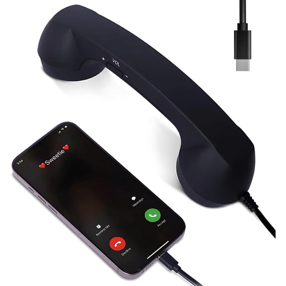 Retro Phone Handset, Cell Phone Receiver with Microphone & Speaker, 90s Classic Vintage Telephone Receiver for Cell Mobile Video Calls