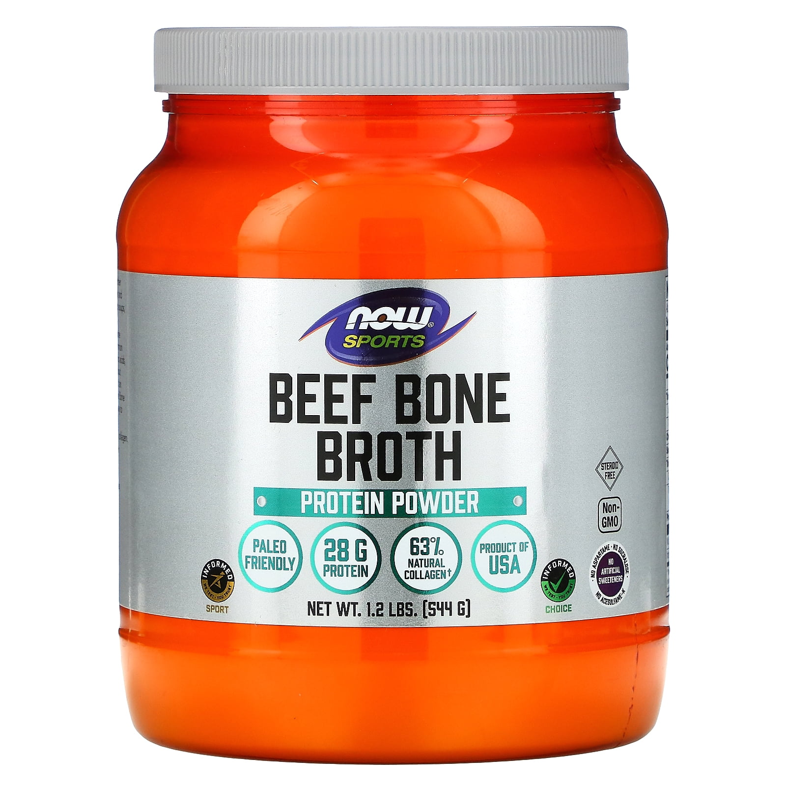 Now Foods Sports, Beef Bone Broth, Protein Powder , 1.2 lbs (544 g ...