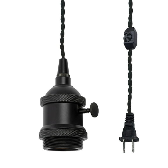 KAYYELAMP Corded Pendant Light Plug in Dimmable Switch Cord 15 Feet E26 Black Switch Base DIY Vintage Design Hanging Lamp for Bedsides Kitchen Stairs Counter(No Bulb)