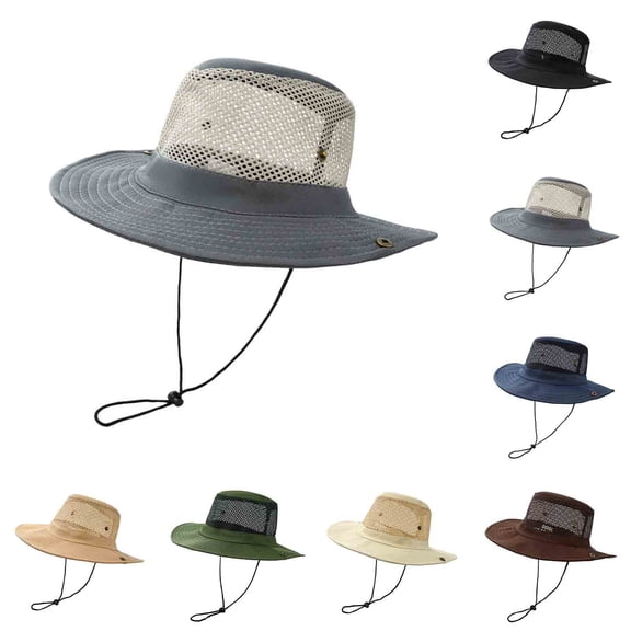 Paiwinds Unisex Wide Brim Sun Hat Breathable Mesh Bucket Hat Adjustable Chin Strap for Fishing Hiking Camping Outdoor Beach Travel