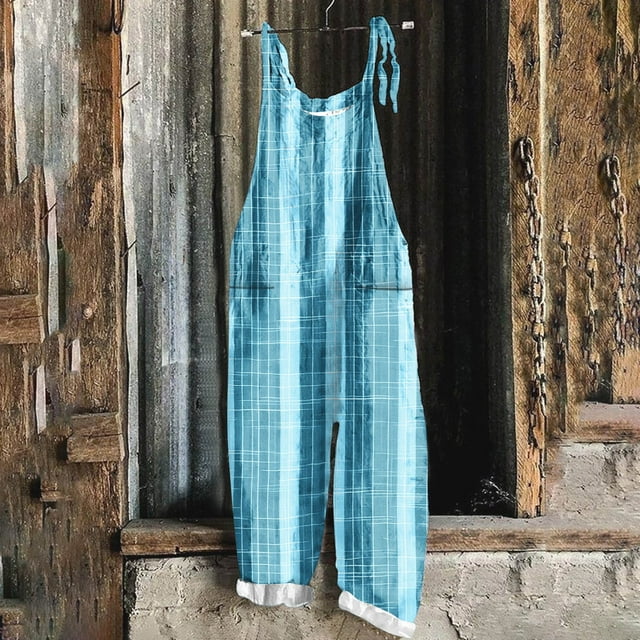 Pisexur Pantalons pour Femmes, Pantalons pour Femmes Imprimé Sans Manches Combinaison Décontractée Bleu Clair,L