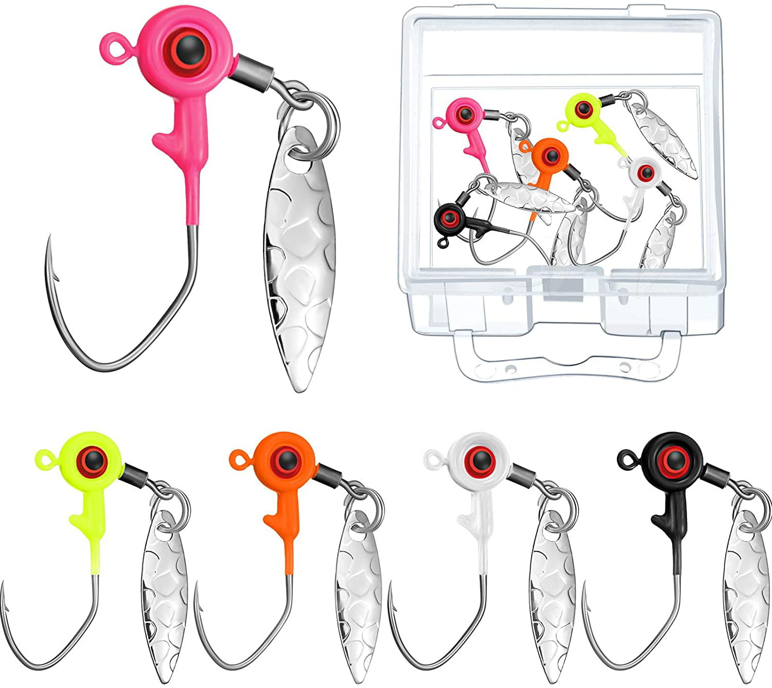 1/ 16 oz Fishing Jig Heads Kit Fishing Water Hooks Fishing Hook Lure Jigs Fishing Accessories and Plastic Box for Bass and Crappie