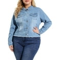 thumbnail image 1 of GRACE & GRANDEUR Tenues Juniors Grande Taille Veste en Denim Classique Lavée Effilochée, 1 of 6