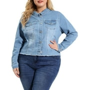 MODA NOVA Juniors Plus Size Outfits Classic Washed Front Frayed Denim Jacket