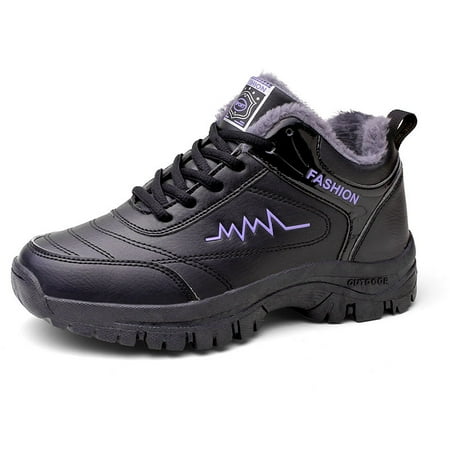 

Women s Solid Color Warm Plush Lace Up Sneakers Faux Leather Platform Snow Shoes Women s Footwear
