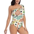 thumbnail image 3 of Haiem Racket and Tennis Ball Women's One Piece Swimsuits Tummy Control One Shoulder Bathing Suits Ruffle Swimwear-Medium, 3 of 8