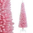 thumbnail image 1 of Patiojoy 6 FT Pink Artificial Christmas Tree Pencil Xmas Tree with 460 Snow Flocked Branch Tips & Foldable Metal Stand, 1 of 9