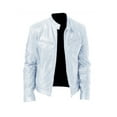 thumbnail image 1 of LUXUR Veste Homme Manches Longues Manteau Col Montant Tenue Décontractée Coupe Régulière Pardessus Cuir PU Blanc P, 1 of 2