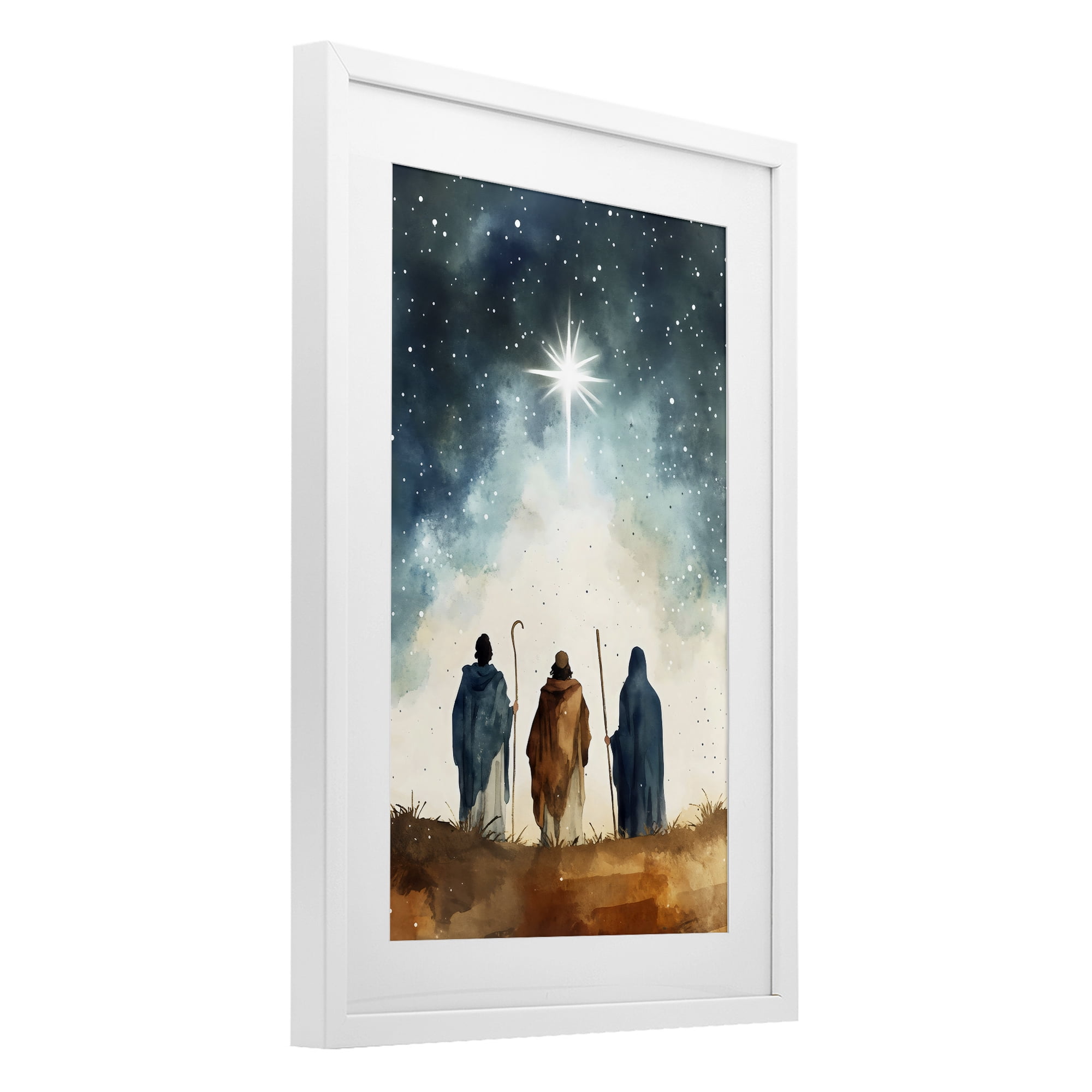 Guided Wisdom Shepherds White Framed Print Under Glass, design by Petal Prints Design