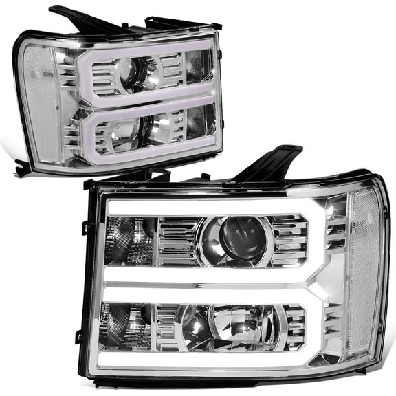 Headlights LED DRL Projector Lamps Chrome/Clear for 2007-2014 GMC Sierra U-Shaped