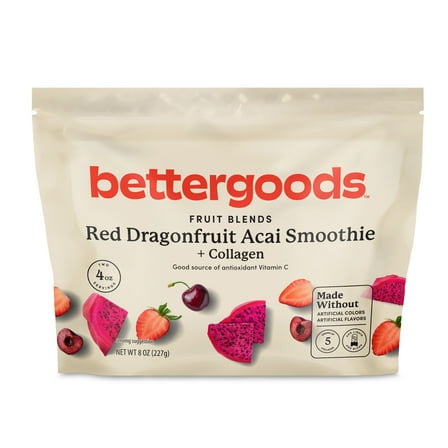 bettergoods Red Dragon fruit Acai   Collagen Smoothie Mix, 8 oz (Frozen)