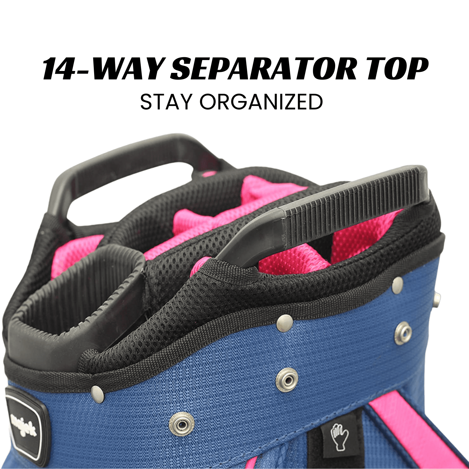 Majek Premium Ladies Navy Blue Pink Golf Bag 9.5 inch 14-way Friendly Separator Top with Putter Sleeve