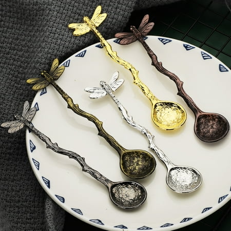

Leaveforme Coffee Spoon Vintage Hammer Effect Zinc Alloy Dragonfly Star Branch Ice Cream Spoon for Kitchen