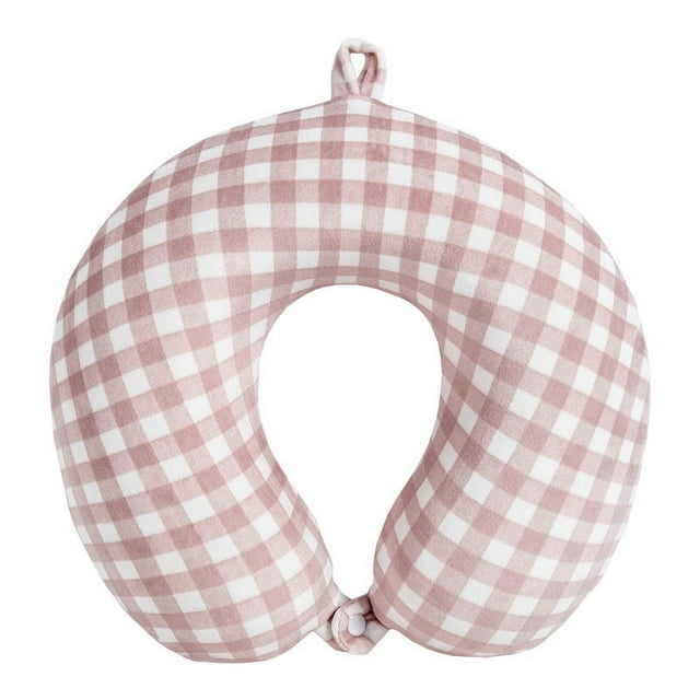 Almohada de cuello a cuadros ultra pequeña de spandex, almohada en forma de U de espuma viscoelástica transpirable que se adapta a la piel, almohada de viaje portátil, 1 ud. Rojo Verde