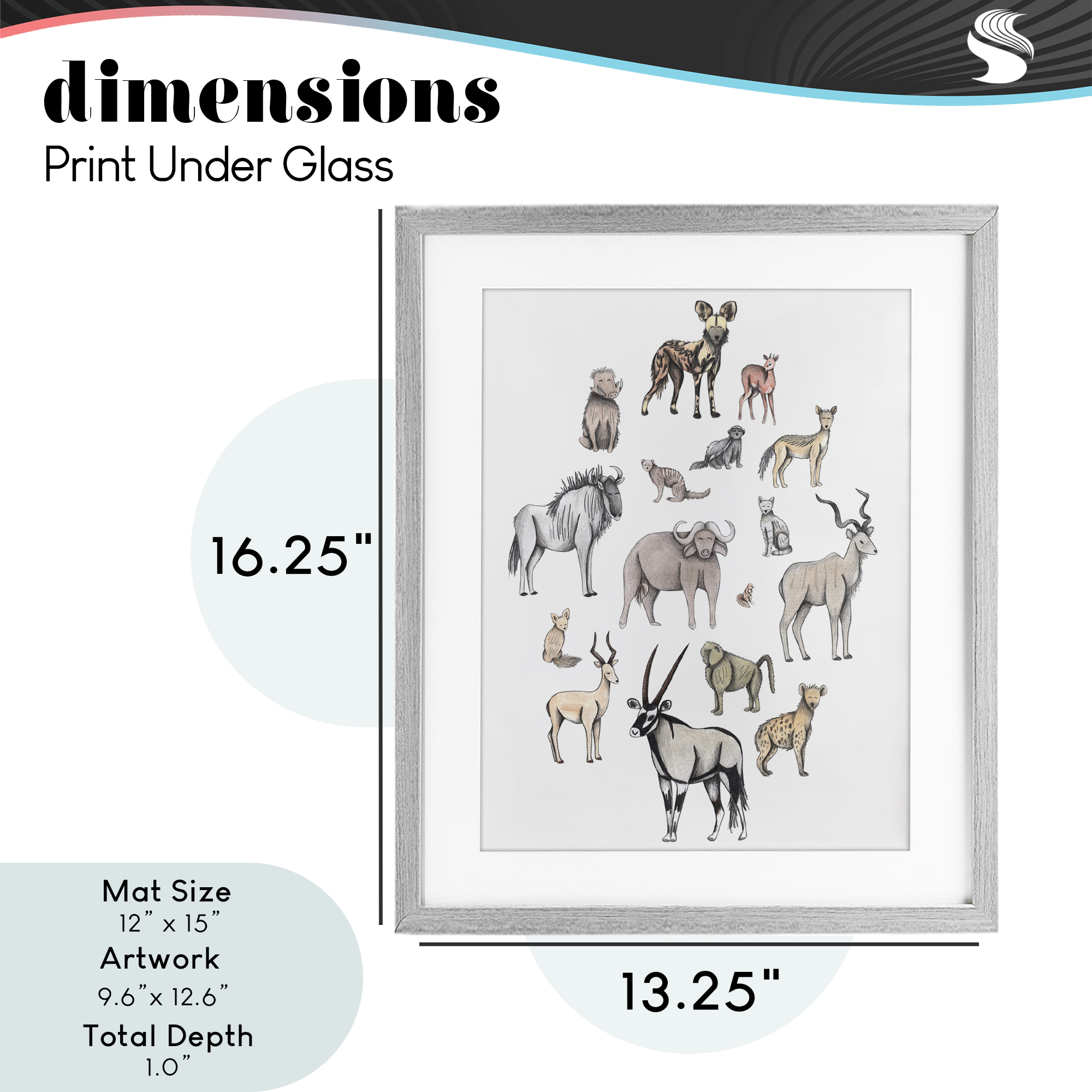 Simple Africa Animals Gray Framed Print Under Glass, design by Cecilia Battaini