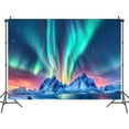 thumbnail image 3 of 8 x 8 ft Aurora Borealis Winter Night Sky Backdrop Snow-Capped Mountains Lake Scenery Starry Sky with Polar Lights Norway Winter Landscape Background Home Decor Photo Booth Studio Props, 3 of 5