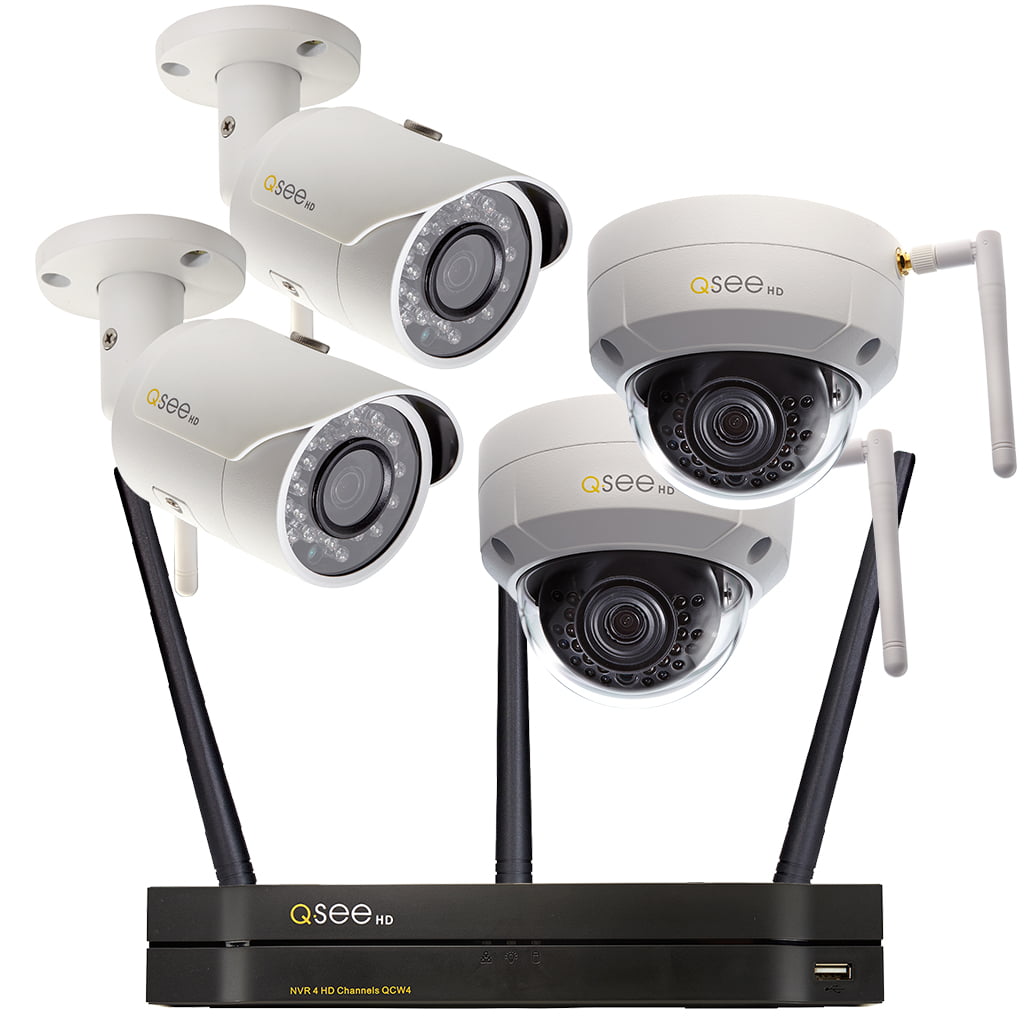 QSee Wireless Home Security Camera System, 2 Bullet and 2 Dome 3MP Cameras, 4 Channels, 1TB HDD