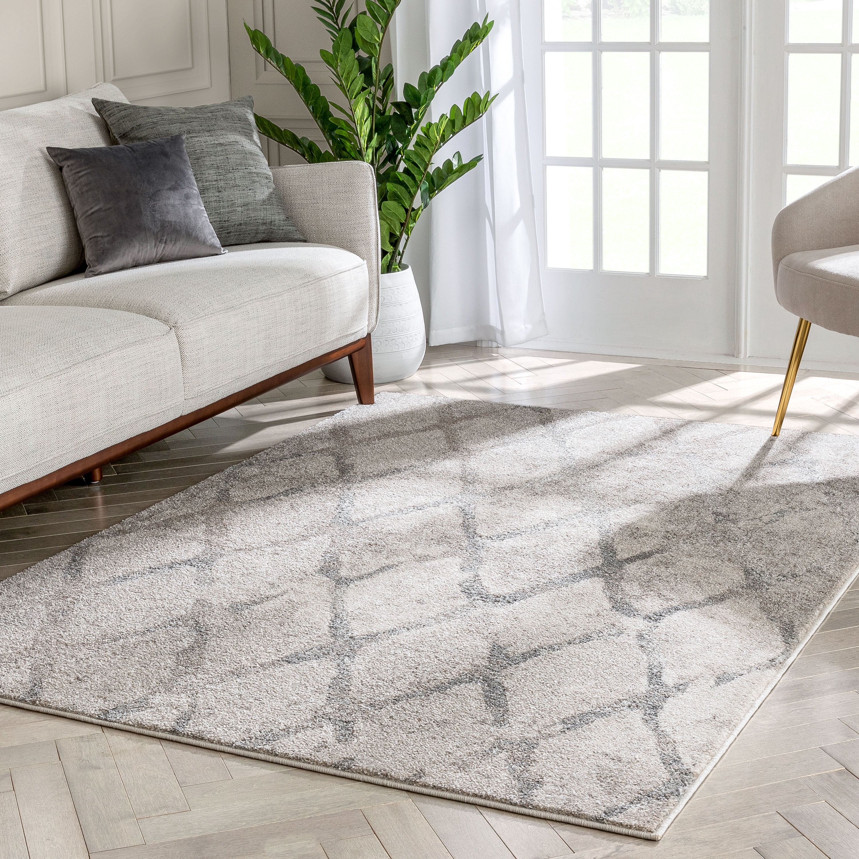 Well Woven Lisbon Cecil Moroccan Lattice Trellis Ivory Retro 5'3" x 7'3" Area Rug