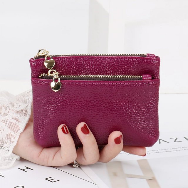 Monedero de piel auténtica para mujer, cartera pequeña corta de piel suave, bolso de mano para licencia de conducir, monedero con cremallera de moda, tarjetero
