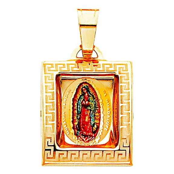 14k Yellow Gold Virgen De Guadalupe Picture Pendant Necklace 15x18mm Pendant for Women - 1.0 Grams