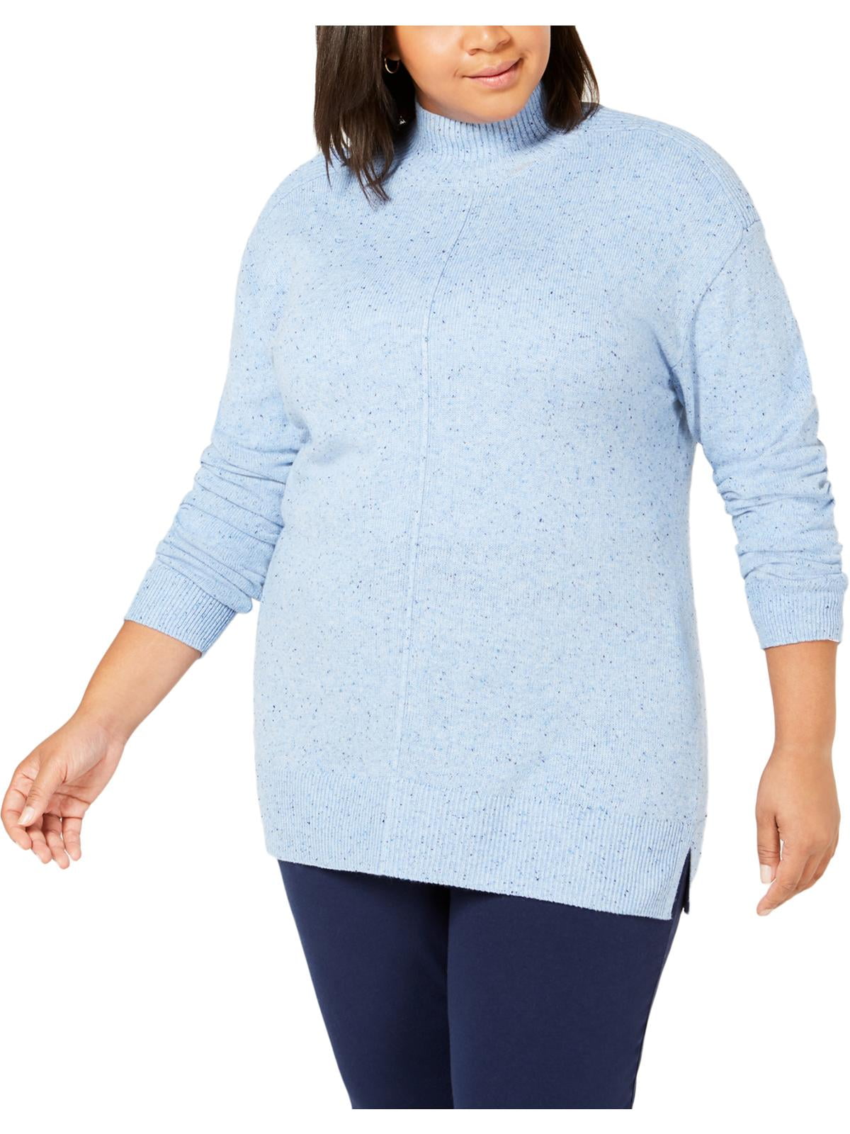 Karen Scott Womens Plus Seam Front Mock Neck Sweater Blue 1X - Walmart.com