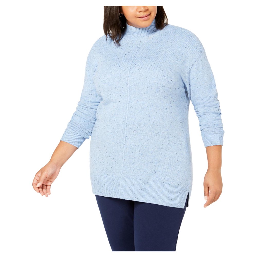 Karen Scott Karen Scott Womens Plus Seam Front Mock Neck Sweater Blue
