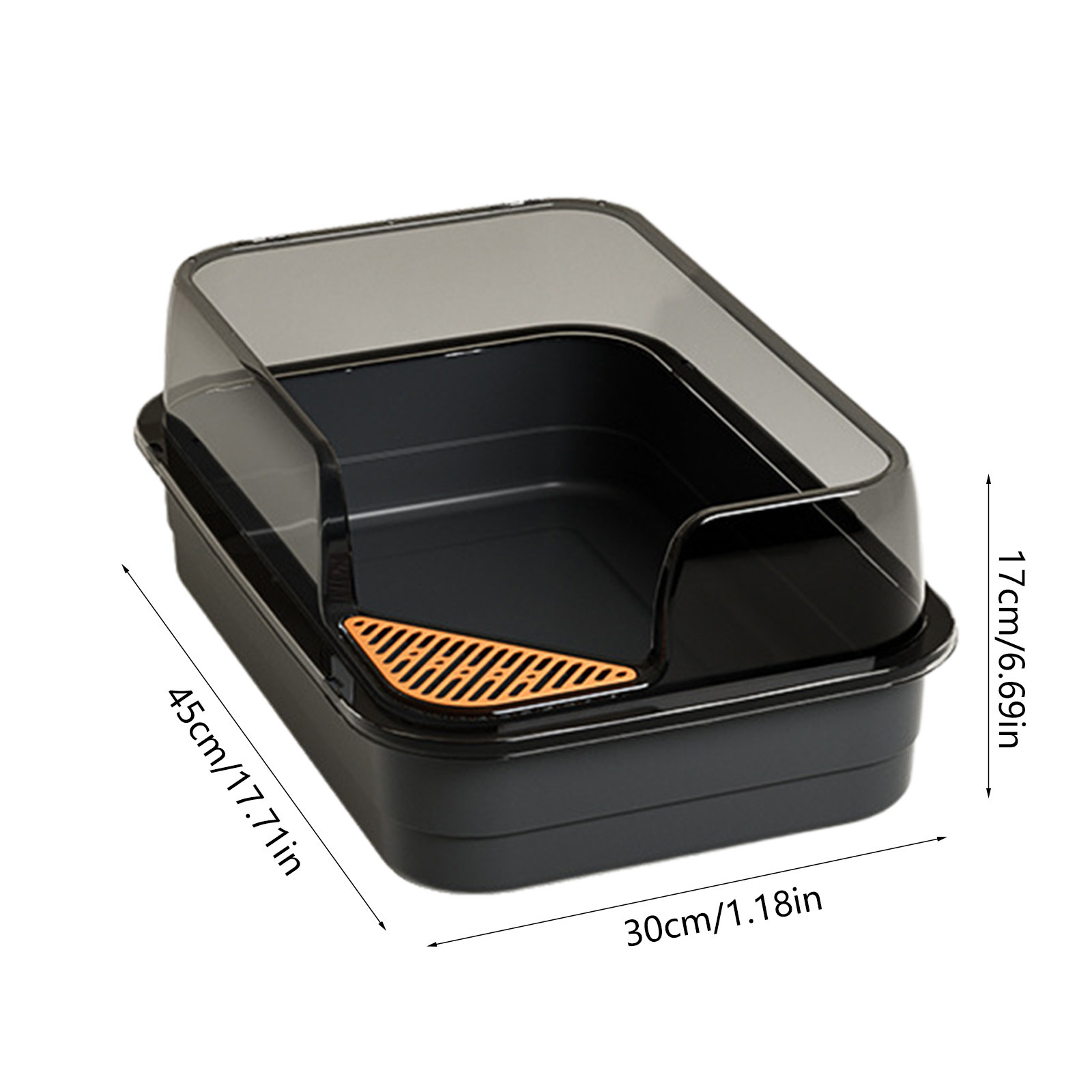 kcavykas Semi-Enclosed Cat Litter Box with Shovel, High-Sided Splash Proof Design, Black/Gray/Yellow/Green/White Plastic, 17.7x11.8x6.6in, Spacious, Easy Clean, 1 Set