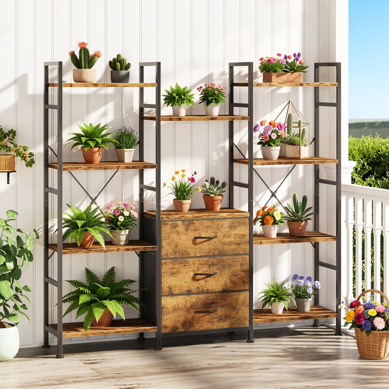 HIGDBFE Triple Wide 4-Tier Bookshelf, Industrial photo 8