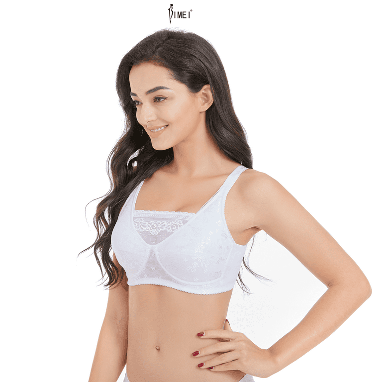 BIMEI Mastectomy Bra with Pockets for Breast Prosthesis Women Wirefree  Everyday Bra plus size 8103,White, 34B
