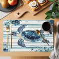 thumbnail image 2 of Teal Blue Turtle Coastal Placemats Set of 6 Vintage Stripe Beach Botanical Place Mats Indoor Wipeable Table Mats Washable Cloth Dining Table Placemats for Kitchen Holiday Party Home Decor 13x19 Inch, 2 of 9