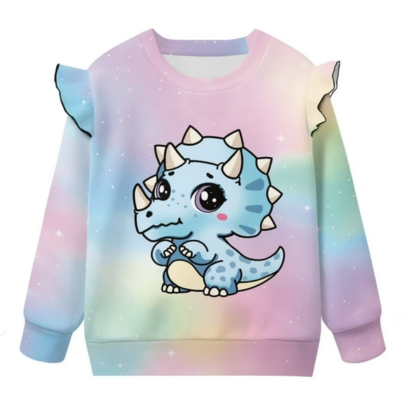 Yuyamidu Dinosaur Sweatshirt Toddler Girl 1T 2T Ruffle Shoulder Crewneck Sweatshirts Cute Graphic Pullover Tops Comfy Fall Outfits Novelty Soft Outdoor Workout Clothes