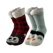 Treehouse Knits (2 Pack) Sherpa Slipper Socks for Kids with Grippers