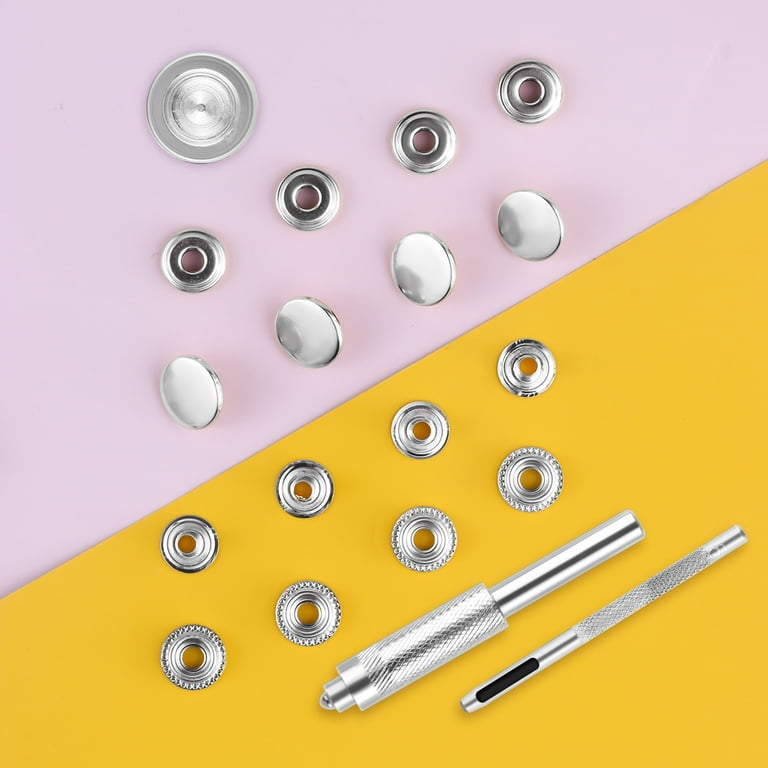 50 Sets Press Studs Cap Button, Stainless Steel Snap Fasteners Kit with  Hand Fixing Tools, Instant Metal Buttons No-Sew Clips Snap for Bags, Jeans,  Clothes, Fabric, Leather Craft(Gold) 
