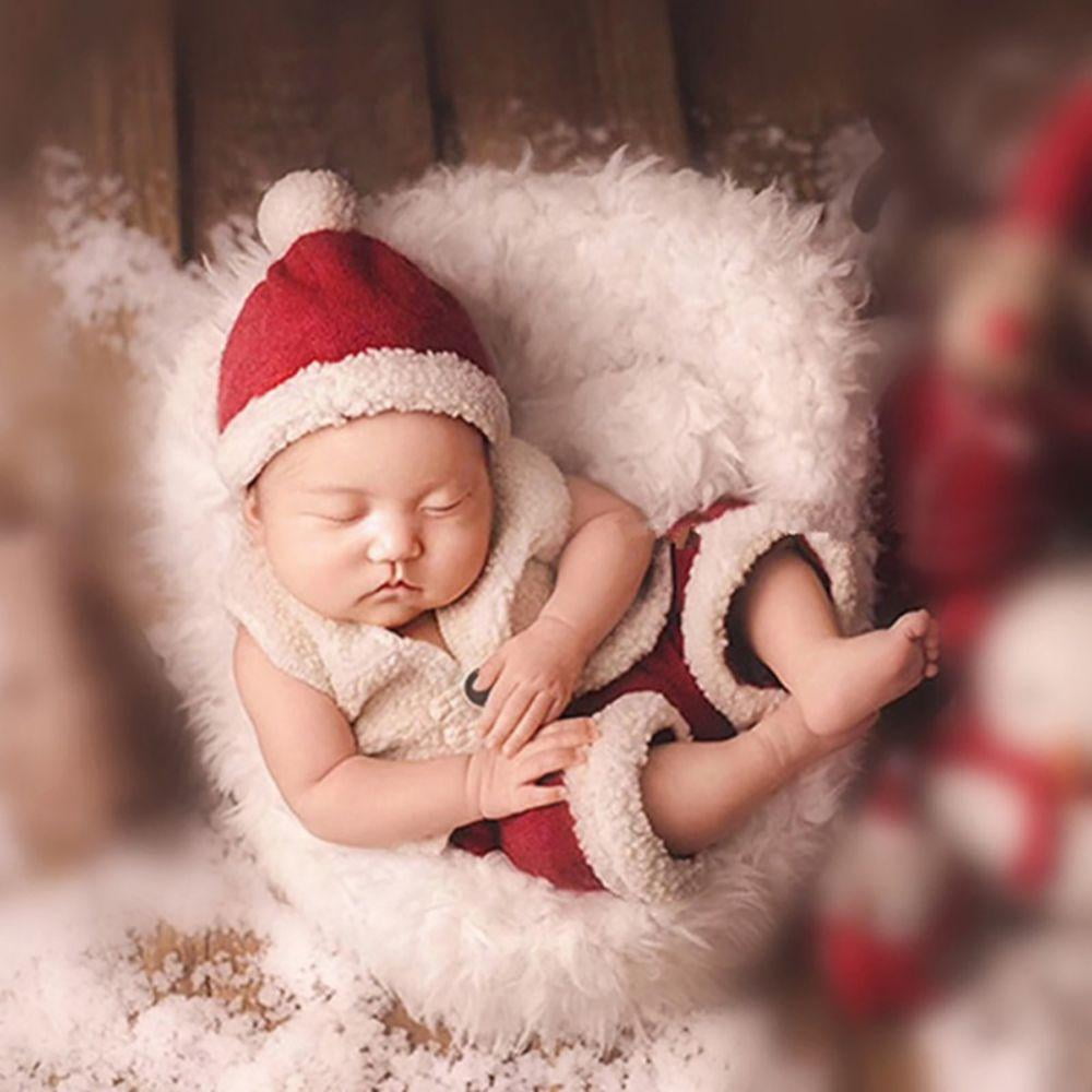 Newborn Photography Props Christmas Baby Photo Shoot Outfits Costume Infant Clothes Santa Hat Set Red 
