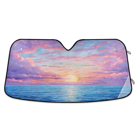 Sea with Sunrise Car Windshield Sun Shade Foldable Car Front Window Visor Heat and UV Protection 53x23.5
