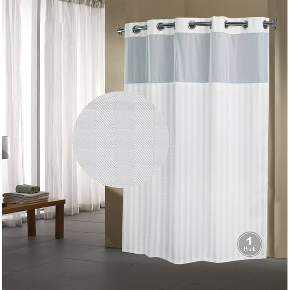 FBTS Prime Standard Shower Curtains with Liners No Hooks 71x74 Inch, Herringbone Two Layers Fabric Shower Curtains for Bathroom Replaceable Lining Water Resistant, 1 Per Pack