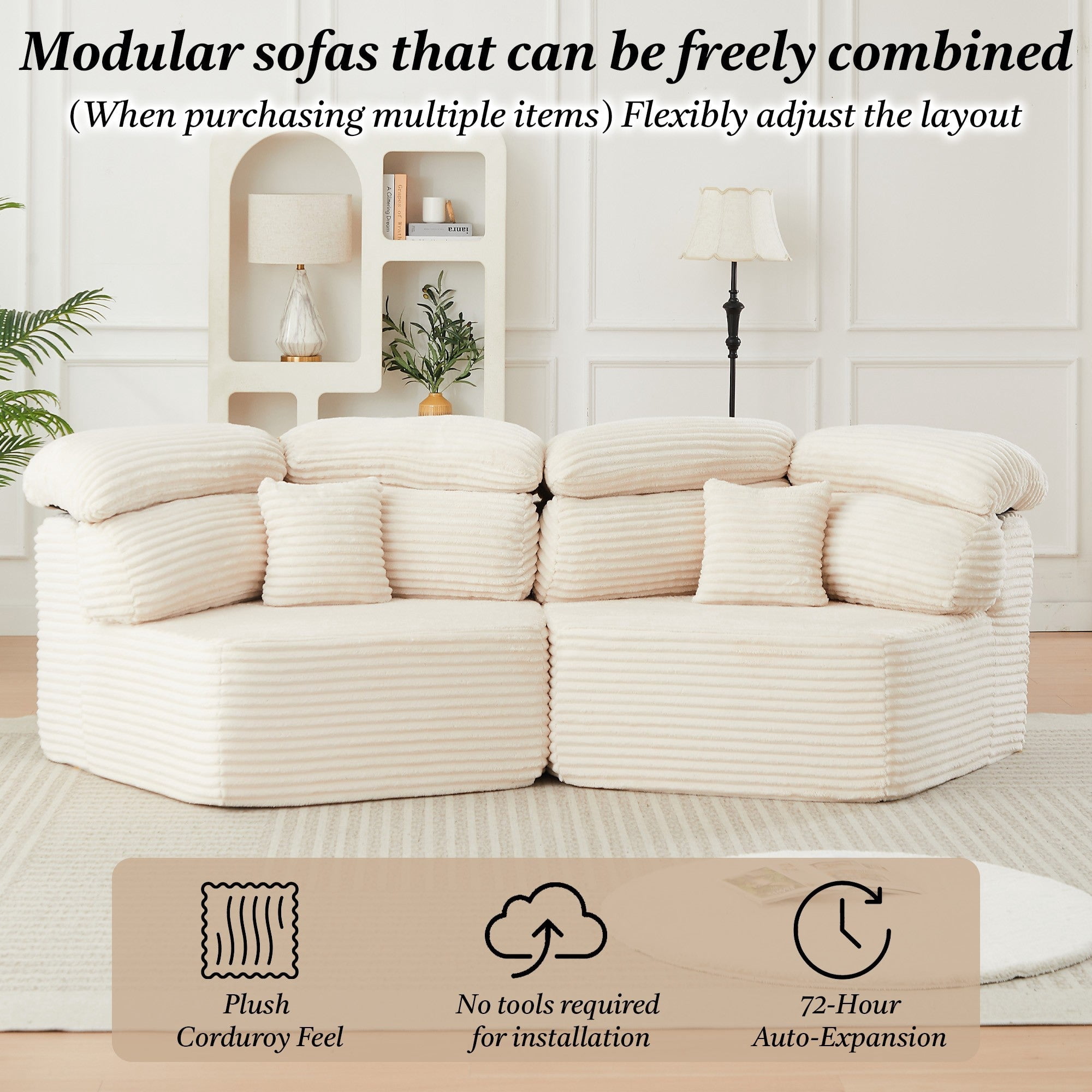 Sailvan 53" Modern Cream Modular Lounge Chair, Pentagonal Chenille Single Seater Cloud Sofa with Enveloping Pillows, Cozy Foam Armchair Beige