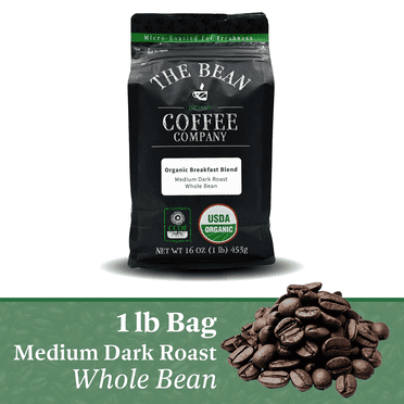 The Bean Organic Coffee Company Breakfast Blend, Medium Dark Roast, Whole Bean Coffee, 16-Ounce Bag
