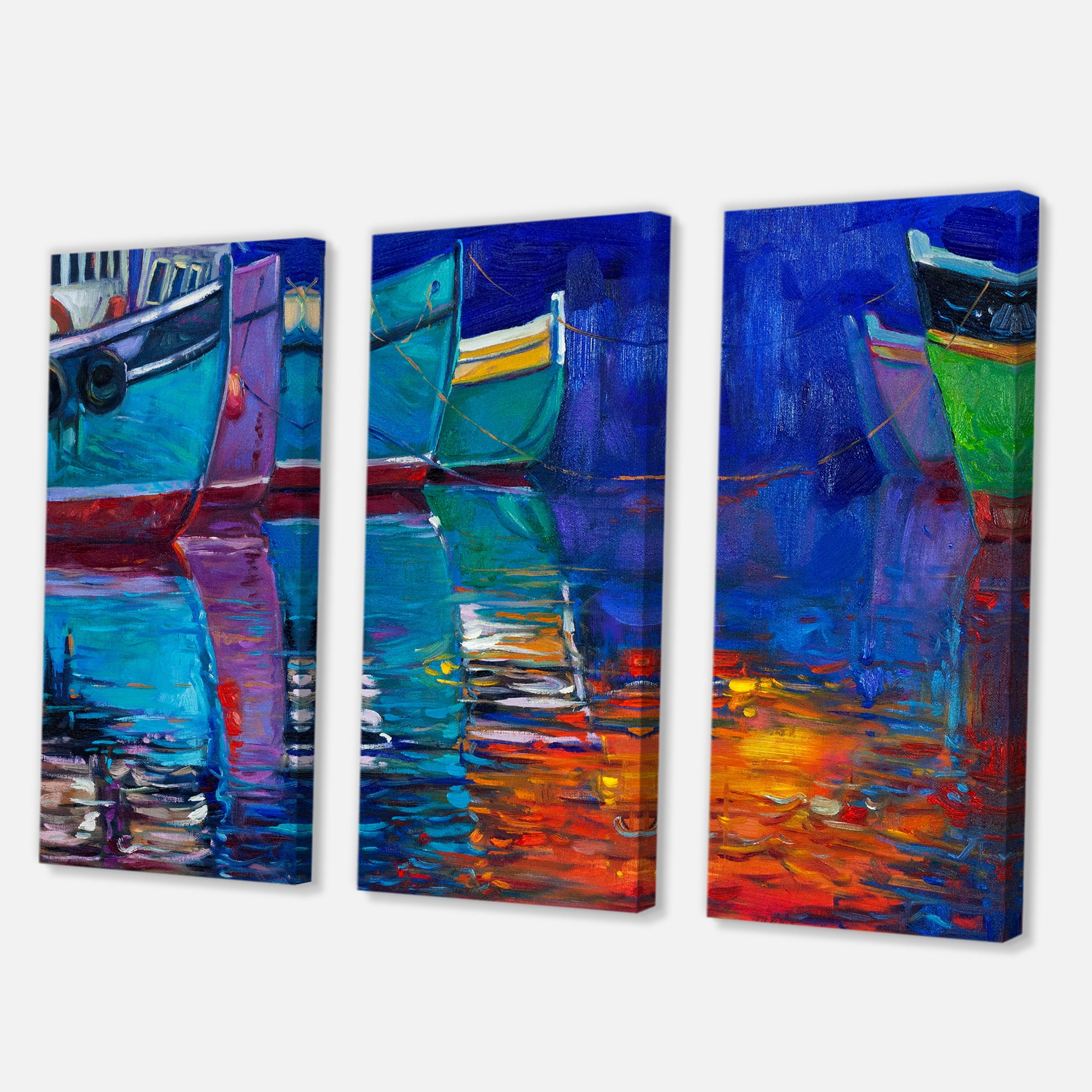 Designart ' Boats During Warm Sunset Resting On The Water I ' Nautical & Coastal Canvas Wall Art Print