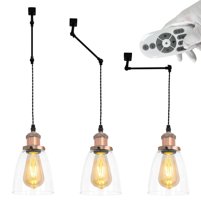 FSLiving Suspension LED avec Guirlande Lumineuse, Éclairage de Piste Halo Réglable en Hauteur, Douille Rétro Rouge Bronze & Abat-Jour en Verre Clair, Télécommande avec Ampoule LED Edison E26 pour Plafond Vaulté -3 Lumières