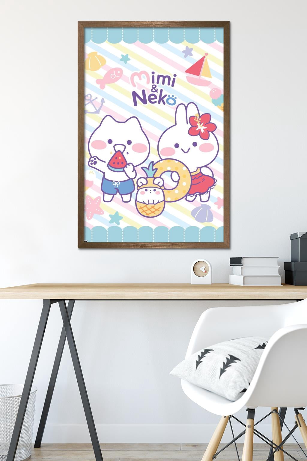 Mimi & Neko - Beach Wall Poster, 22.375" x 34" Framed