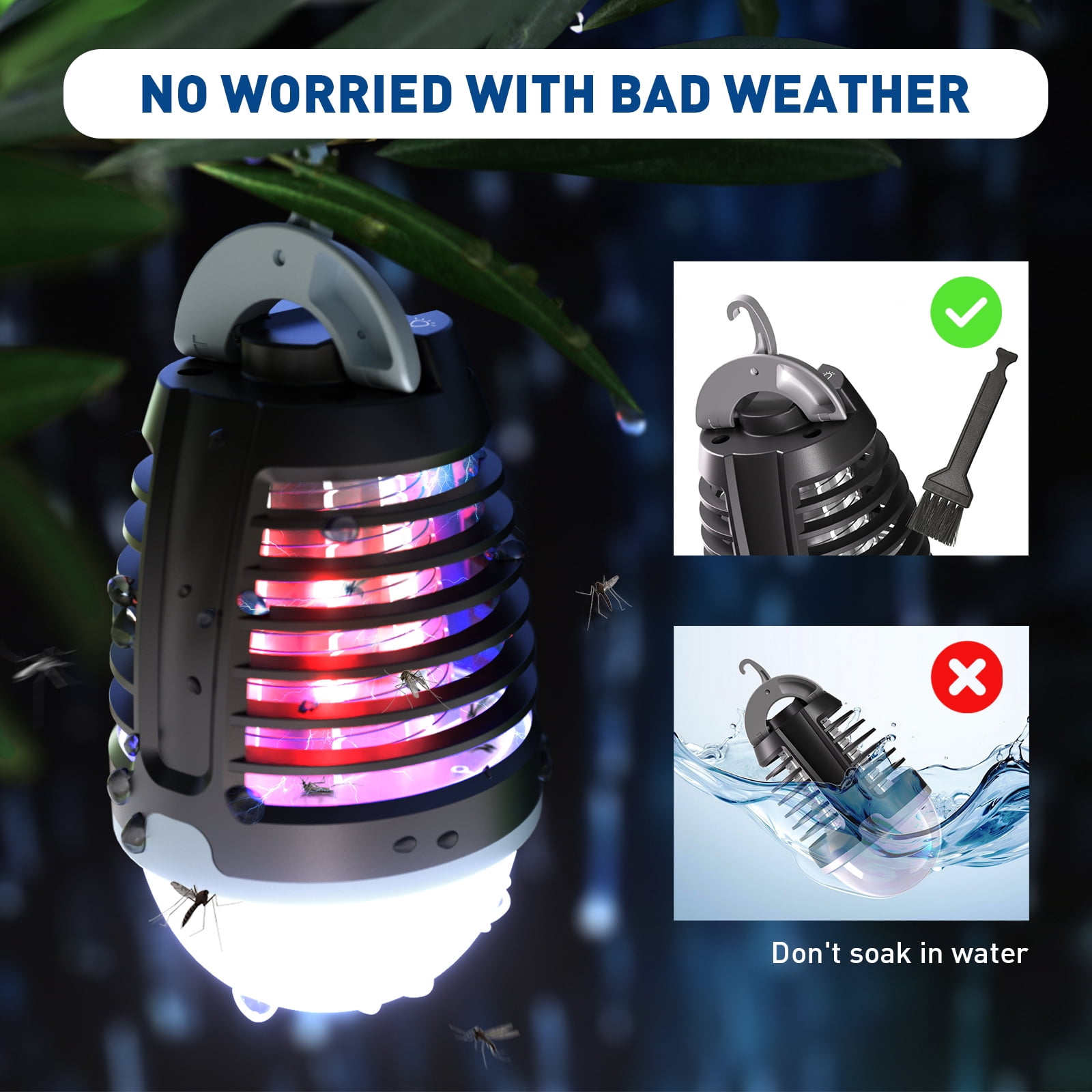 Portable Bug Zapper Outdoor Indoor, Electric Mosquito Fly Killer Lamp with Three Lighting Mode, USB Rechargeable Light Bulb Zapper for Camping, Home, Patio