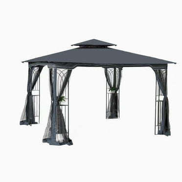 10x10 Outdoor Patio Gazebo Canopy Tent with Ventilated Double Roof, Detachable Mosquito Net, Gray- Perfect for Lawn, Garden, Backyard, and Deck.