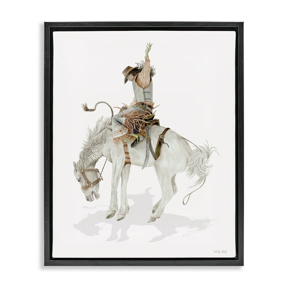 Stupell Industries Cowgirl on Rearing Horse People Painting Black Floater Framed Canvas Art Print Wall Art, 17 x 21