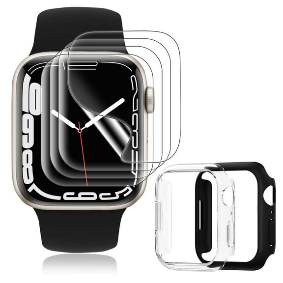 [6 Packs] DABAOZA Compatible 45MM for Apple Watch Screen Protector Series 7 8 9 Bumper Case Cover Bubble-Free Scratch-resistant Full Coverage iWatch Screen Protectors (Black Clear, 45MM)