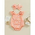 thumbnail image 2 of Baby Girls Summer Casual Romper Orange Flying Sleeve Daisy Print Romper with Headband, 2 of 7